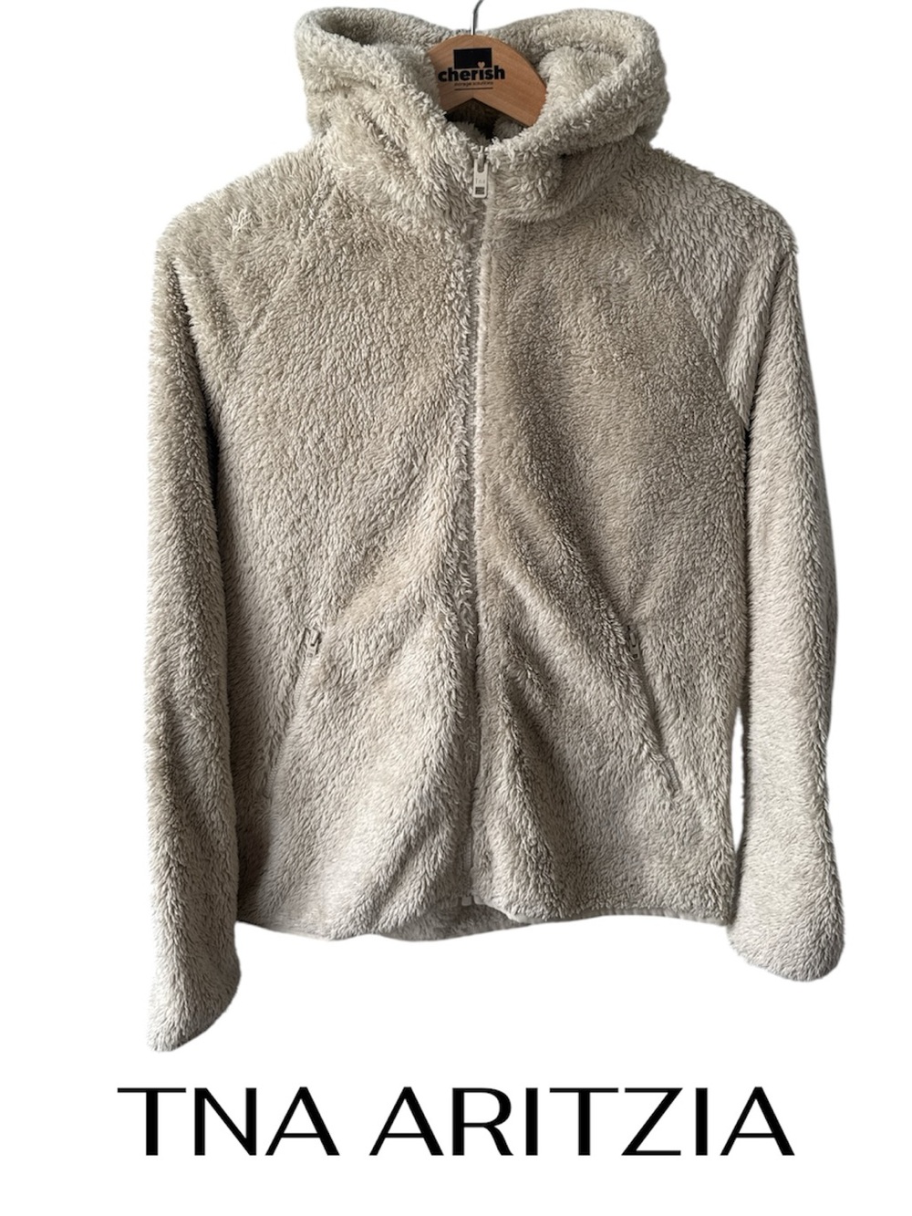 Aritzia TNA Sherpa Hooded Zip-Up Jacket — Tan/Beige | Women’s Small